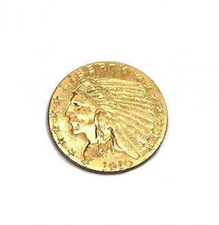 1910 2 1/2 Dollar Gold Indian Head Coin $2.  5 Quarter Eagle Philadelphia Us
