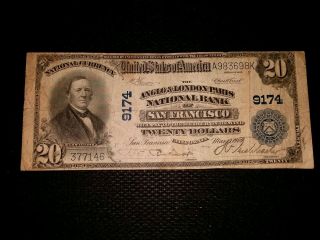 1902 $20 The First National Bank Of San Francisco California Charter Note 9174