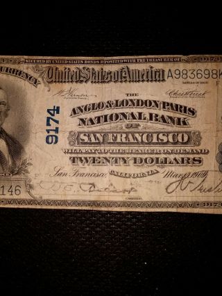 1902 $20 THE FIRST NATIONAL BANK OF SAN FRANCISCO CALIFORNIA CHARTER NOTE 9174 2