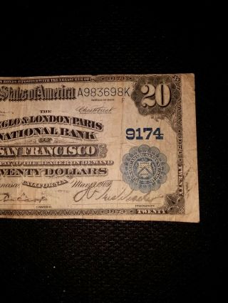 1902 $20 THE FIRST NATIONAL BANK OF SAN FRANCISCO CALIFORNIA CHARTER NOTE 9174 5
