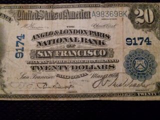 1902 $20 THE FIRST NATIONAL BANK OF SAN FRANCISCO CALIFORNIA CHARTER NOTE 9174 7