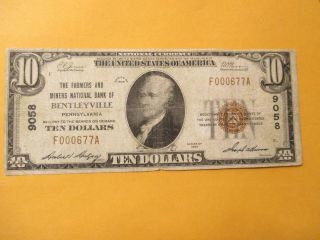 1929 $10 The Farmers And Miners National Bank Of Bentleyville,  Pennsylvania