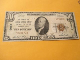 1929 $10 THE FARMERS AND MINERS NATIONAL BANK OF BENTLEYVILLE,  PENNSYLVANIA 2