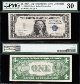 Awesome Choice Vf,  1935 A $1 Experimental " R " Silver Cert.  Pmg 30 S70974152c