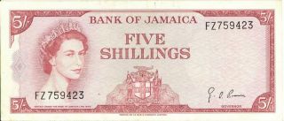 Jamaica 5 Shillings Banknote 1960