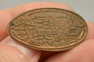 Elongated Pressed Penny Souvenir Map Of The Us United States Of America Jb