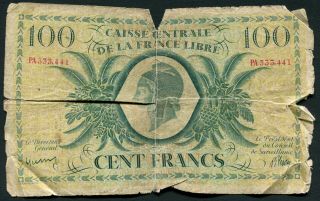 France 100 Francs 1941 Caisse Centrale De La France Libre P13 Pr