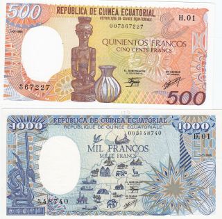 Equatorial Guinea 500 And 1000 Francs 1985 - 2 Unc Notes