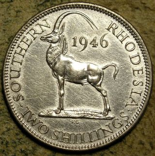 Southern Rhodesia: 1946 King George Vi Silver 2 Shillings Scarce