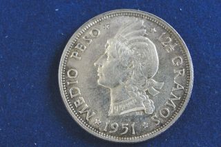 1951 Dominican Republic Silver 1/2 Peso Better Date Coin Looks Au You Grade