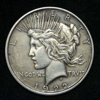 1922 - D Peace Silver Dollar Large Die Break Obverse (cleaned) (bb2433)