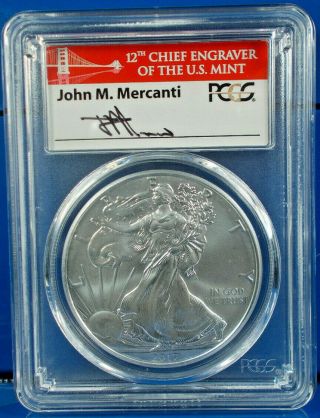 2017 - W Pcgs Sp70 Burnished Silver Eagle First Strike Mercanti Red Bridge Label