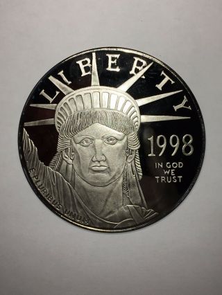 1998 Statue Of Liberty.  999 Silver/platinum Coated 4 Oz Coin - Case Cracked