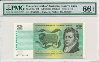Reserve Bank Commonwealth Of Australia $2 Nd (1968) Pmg 66epq