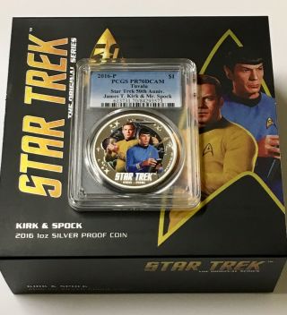 2016 - P $1 Pcgs Pr70dcam Tuvalu Star Trek James T.  Kirk & Spock Silver Coin