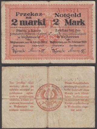 Poland 2 Marki (mark) 1920 (vg - F) Banknote Wejherowo