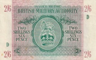 British Military Authority 2/6 Banknote Nd (1943) P.  M3 Almost Very Fine