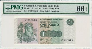 Clydesdale Bank Plc Scotland 1 Pound 1983 Pmg 66epq