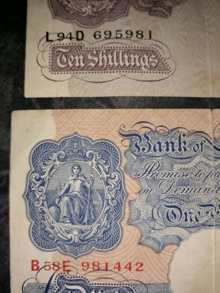 Great Britain Currency 1 Pound Note And 10 Shilling Note