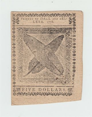 1778 Colonial Currency Philadelphia $5 Note Five Dollar Bill Pennsylvania / USA 2