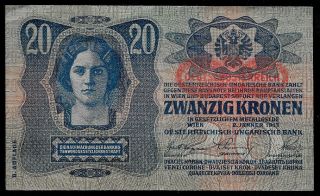 World Paper Money - Austria Hungary 20 Korona 1913 @ Crisp Xf,