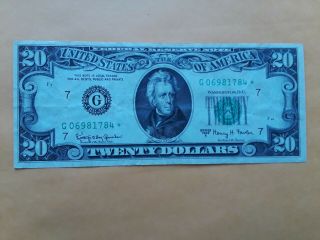 $20 Twenty Dollar Bill Federal Reserve Note 1963a Chicago G Star,  Crisp Note