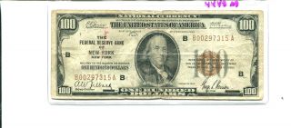 1929 $100 York Brown Seal Currency Note Fine 4448m