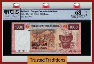 Tt Pk 42a Nd 2005 Djibouti Banque Centrale 1000 Francs Pcgs 68 Opq Gem