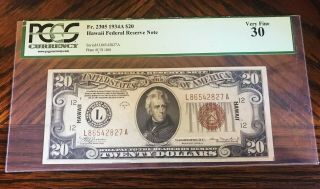 Pcgs Vf30 1934 Hawaii Federal Reserve Note $20