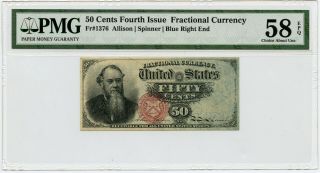 U.  S.  Fourth Issue Pmg58 Epq 50 Cents Fractional Currency Fr 1376