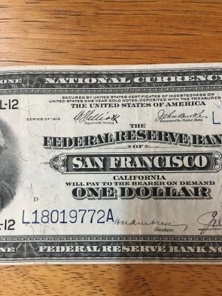 1914 $1 One Dollar Large Size Bill SAN FRANCISCO Federal Reserve Bank Note 3