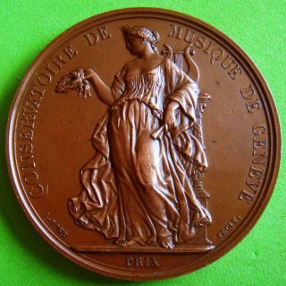 Woman & Lyre Conservatoire De Musique De Genève Switzerland Bronze Medal By Bovy