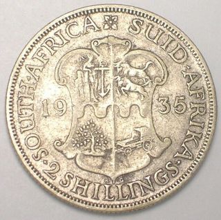 1935 South Africa African 2 Shillings George V Shield Silver Coin F