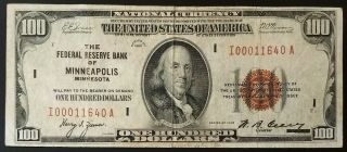 1929 $100 National Currency,  The Federal Reserve Bank Of Minneapolis