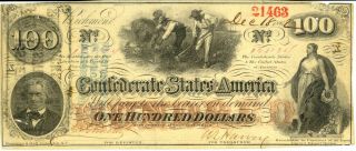 T - 41 $100 Confederate Paper Money 1863 Note Currency Dollar With Red Date Stamp