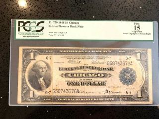 1918 $1 One Dollars Frn Federal Reserve Note Pcgs 15 Fine Fr 729 Chicago