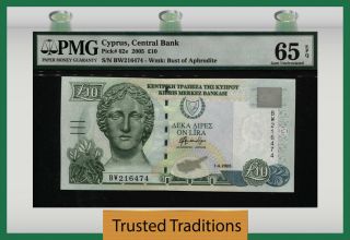Tt Pk 62e 2005 Cyprus Central Bank 10 Pounds " Artemis " Pmg 65 Epq Gem Unc