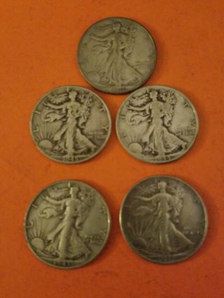 Liberty Walking Half Dollars Silver Circulated,  1942,  2943.  1944,  1945,  1946,