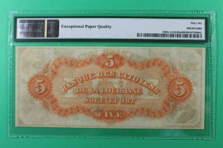 1860 ' s $5 Citizens Bank Louisiana Shreveport Obsolete PMG 66 EPQ Gem Unc 2