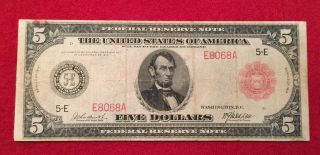 1914 $5 Federal Reserve Richmond Red Seal Note (low Serial Number)