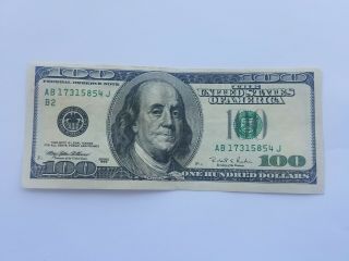 1996 $100 100 Hundred Dollar Bill,  Federal Reserve Note,  Serial Ab17315854j