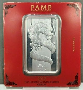 100 Gram 999 Silver Bar Pamp Suisse 2012 Lunar Year Of The Dragon - Assay