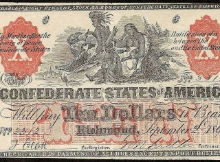 1861 $10 Dollar Sam Upham Counterfeit Confederate States Currency Note Ct - 22 Vf