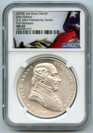 2018 Silver Medal John Adams 1oz Presidential Ngc Ms69 First Releases 4859689019
