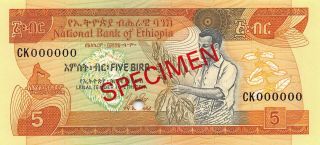 Ethiopia 5 Birr Nd.  1991 P 42s Series Ck Specimen Uncirculated Banknote Jj20