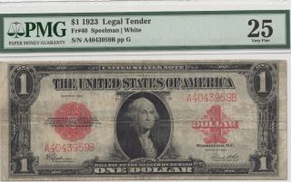 1923 $1 Legal Tender Note Pmg 25 Fr 40 Red Seal Horse Blanket Very Fine
