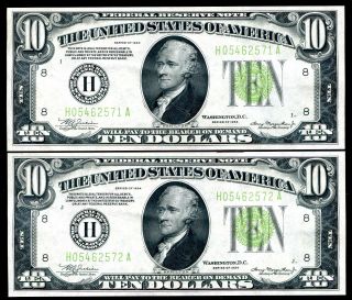 (2) Consecutive Fr.  2004 - H 1934 $10 Frn Federal Reserve Notes Gem Unc (b)