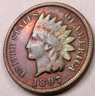 1897 Indian Head Penny Cent // Vf (rainbow Toned) // (i202)