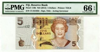 Money Fiji 5 Dollars Nd 2012 Reserve Bank Pmg Gem Unc Pick 110b Value $90