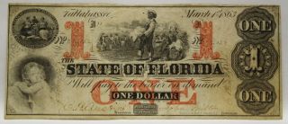 1863 The State Of Florida $1 One Dollar Cr - 19 Obsolete Note (obs172)